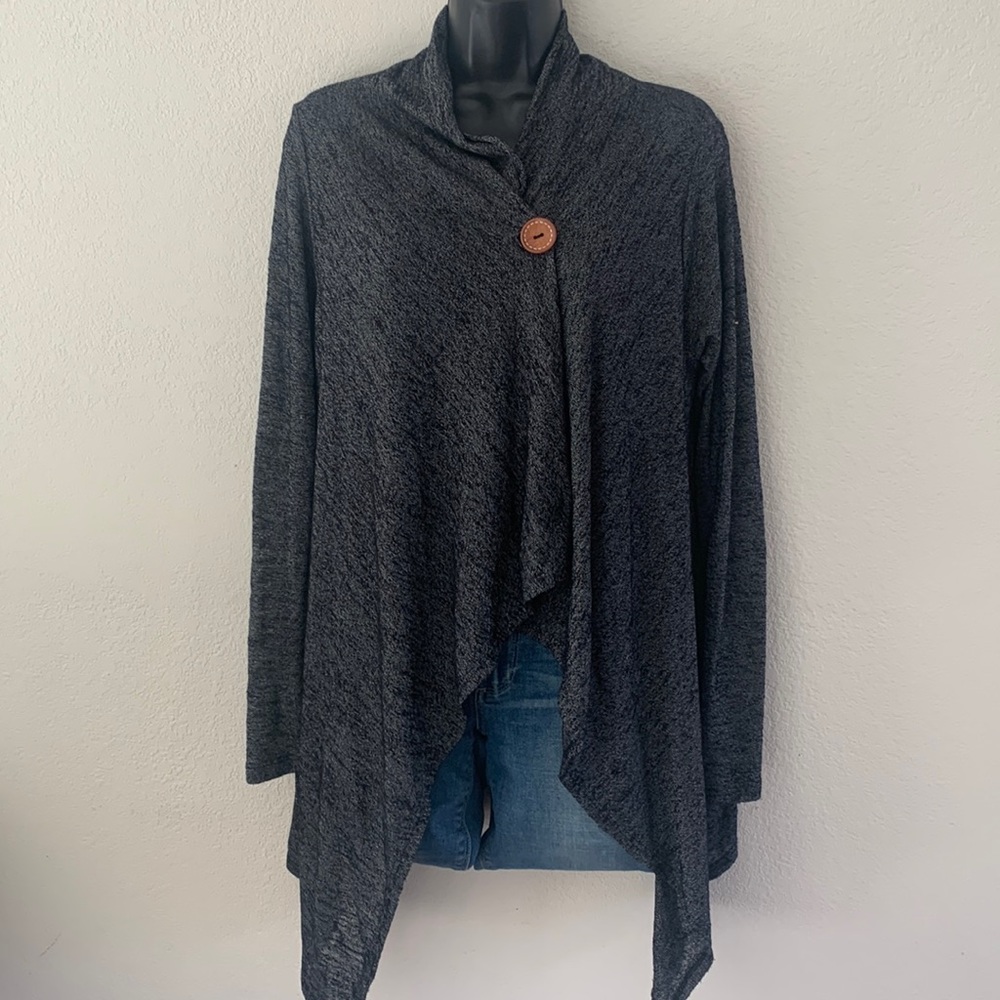 Bobeau Wrap Single Button Asymetrical Open Front Draped Cardigan Size M